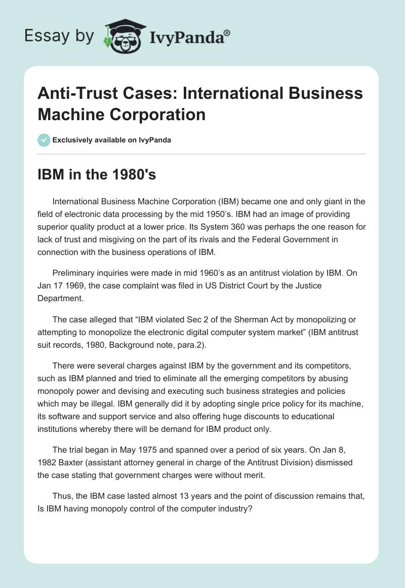 Anti-Trust Cases: International Business Machine Corporation. Page 1