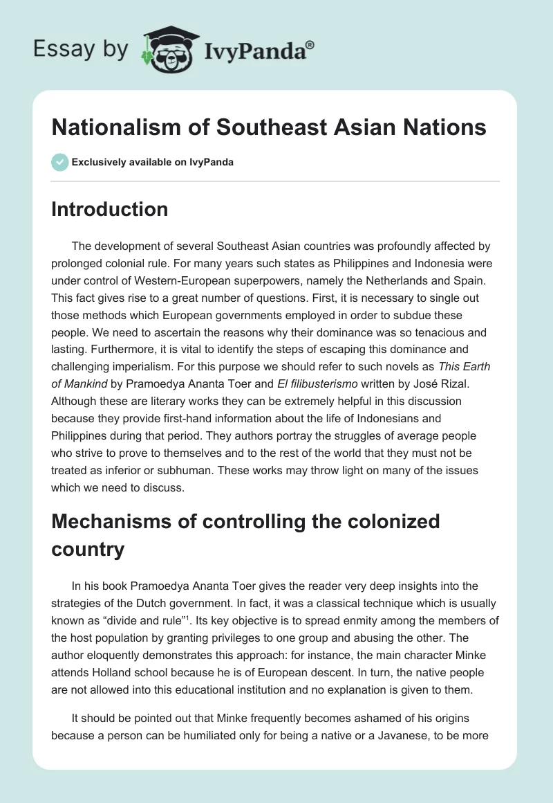 Nationalism of Southeast Asian Nations. Page 1