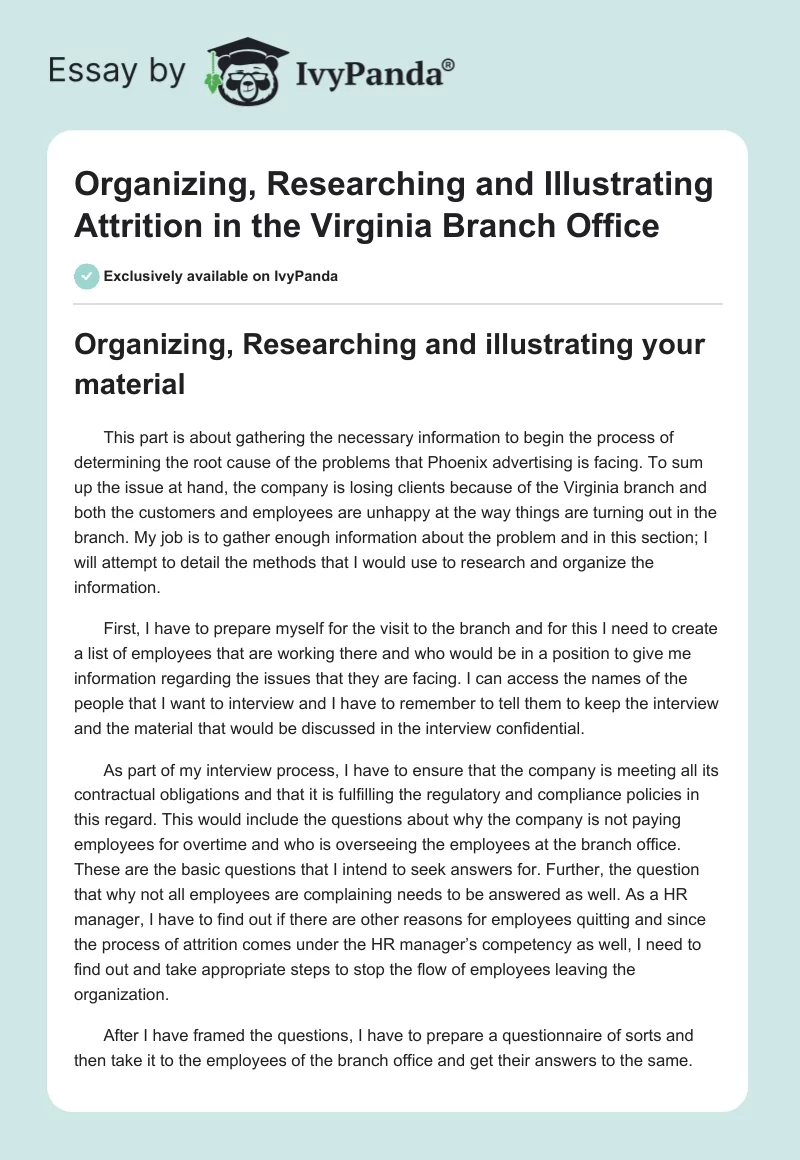 Organizing, Researching and Illustrating Attrition in the Virginia Branch Office. Page 1