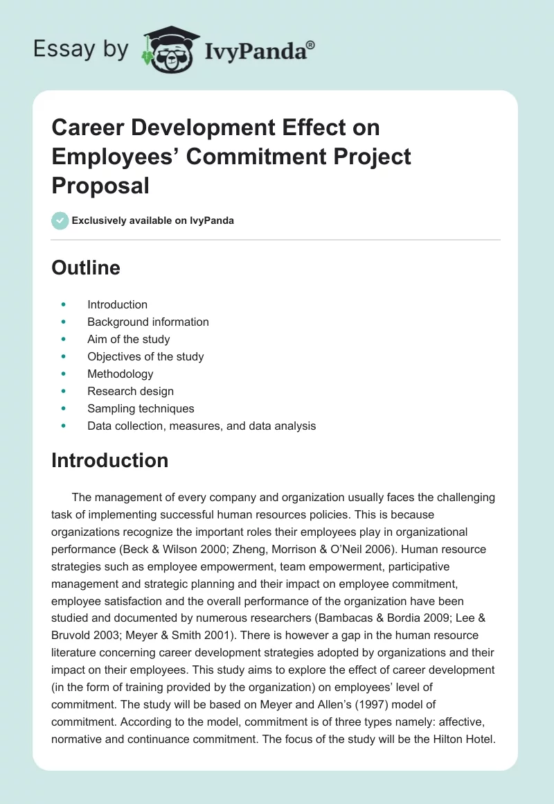 Career Development Effect on Employees’ Commitment Project Proposal. Page 1