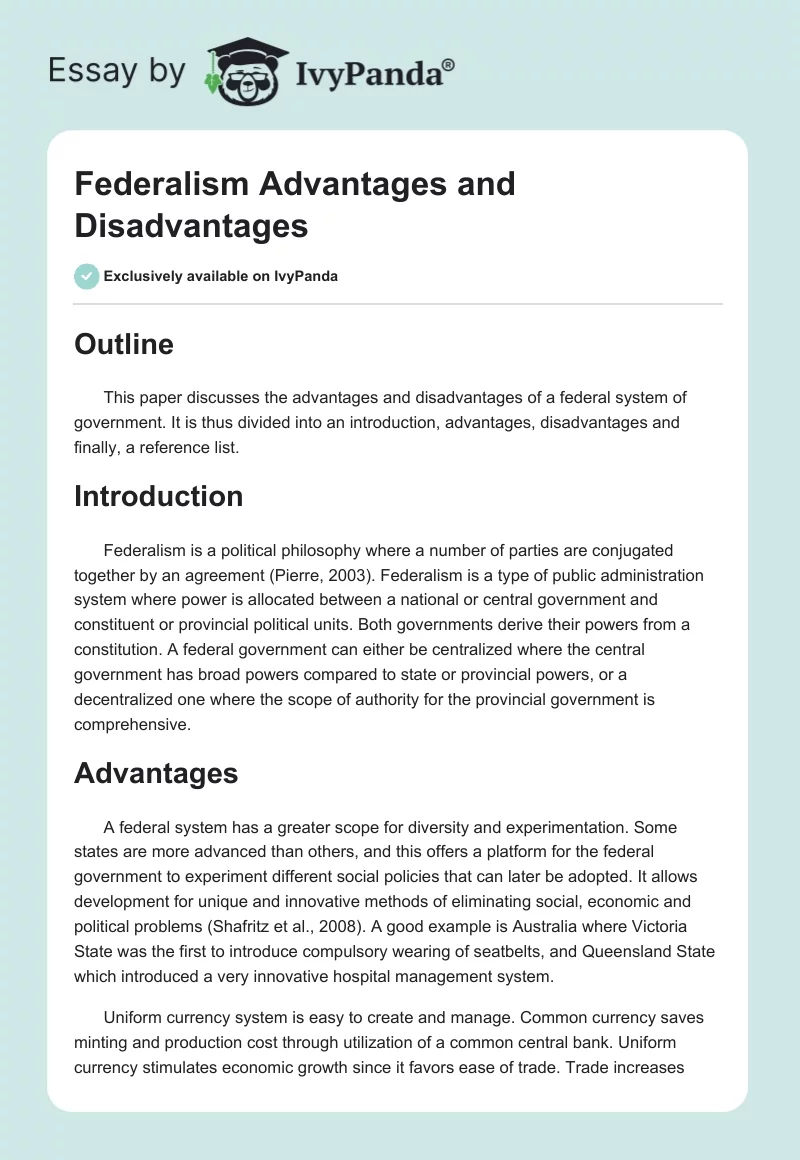 Federalism Advantages and Disadvantages. Page 1
