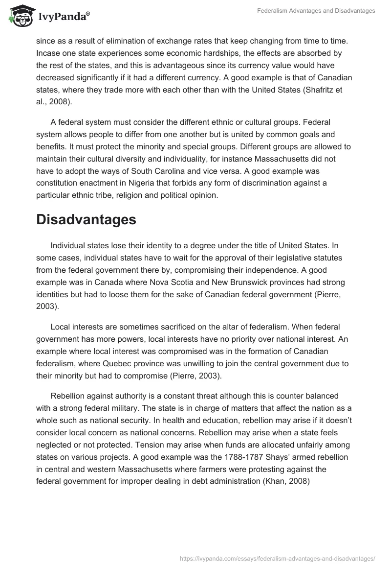 Federalism Advantages and Disadvantages. Page 2