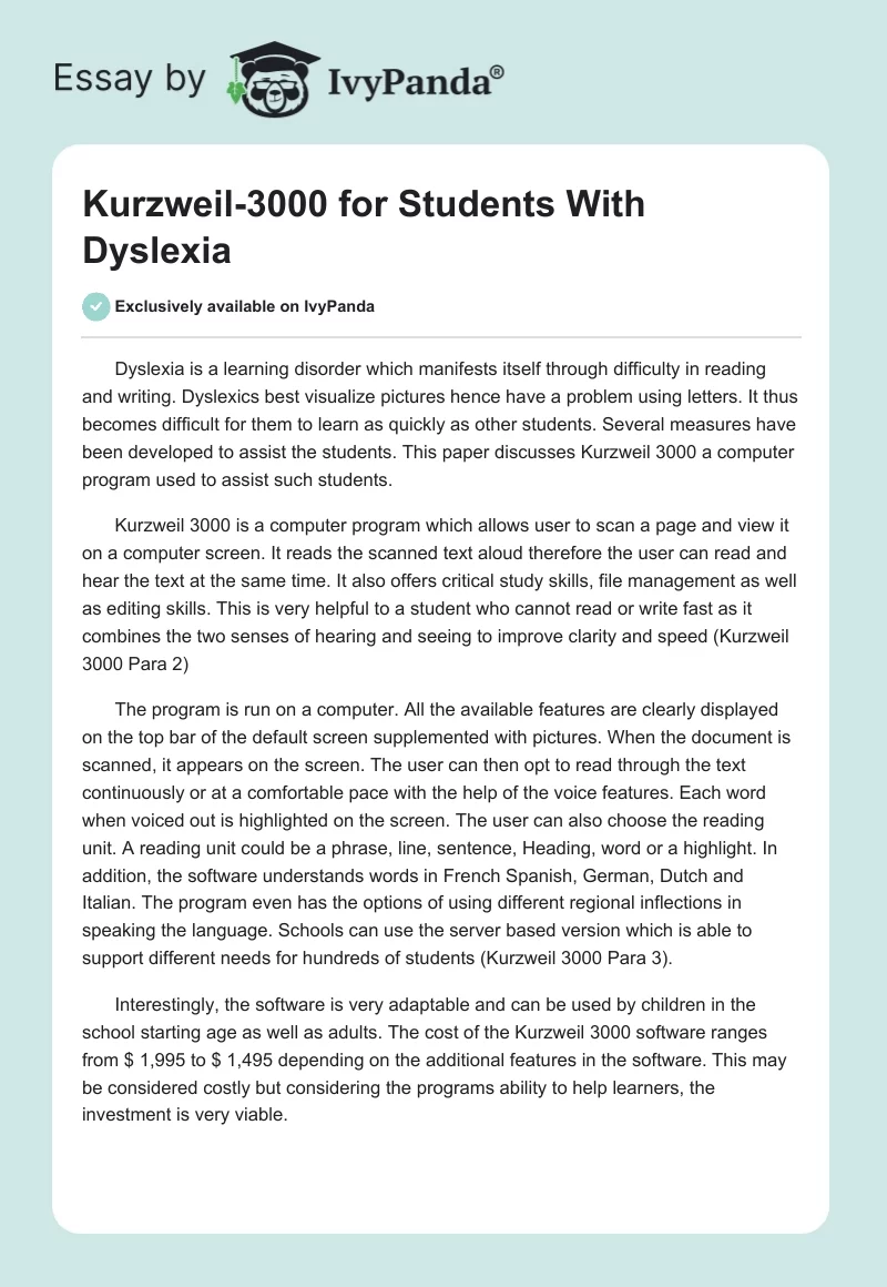 Kurzweil-3000 for Students With Dyslexia. Page 1
