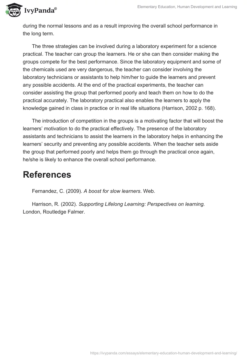 Elementary Education, Human Development and Learning. Page 2