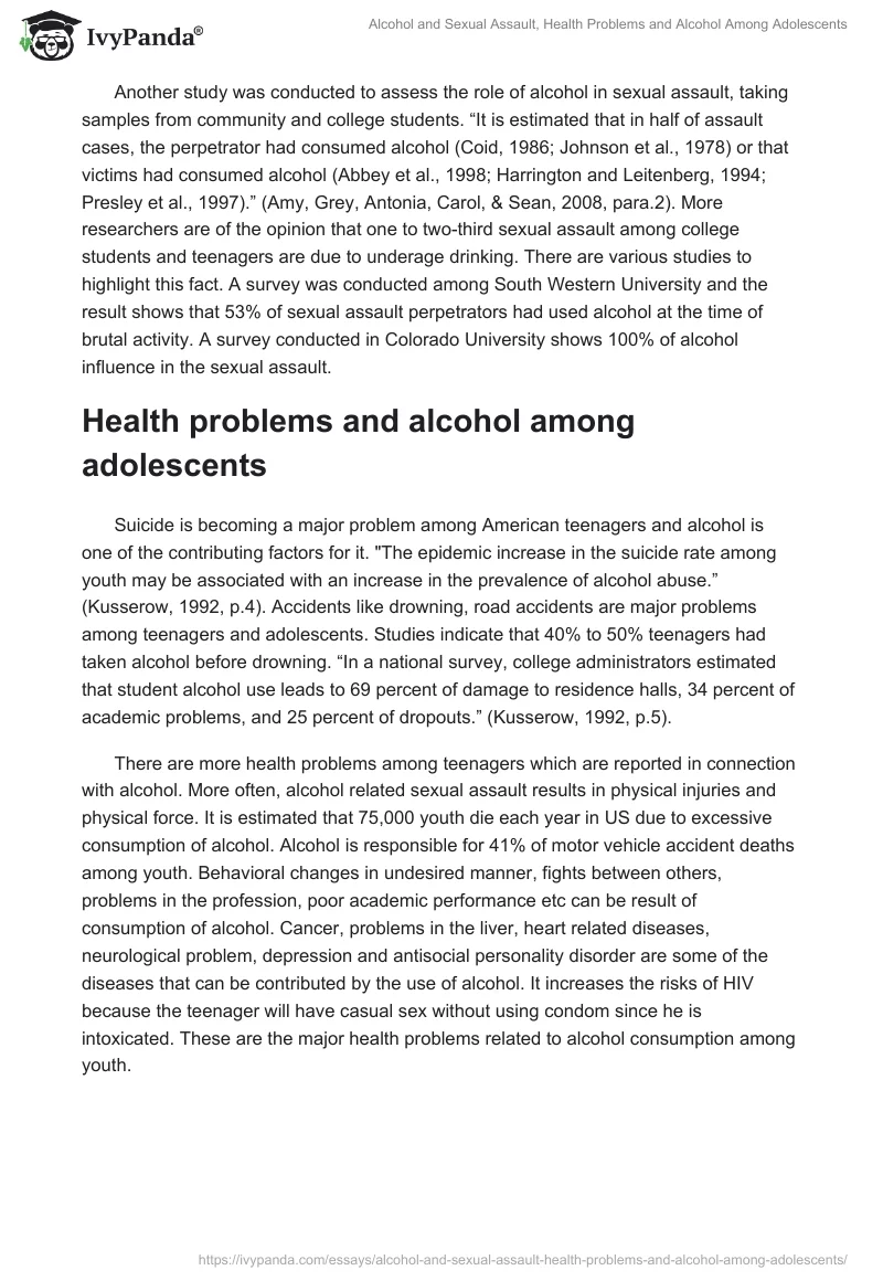 Alcohol and Sexual Assault, Health Problems and Alcohol Among Adolescents. Page 2