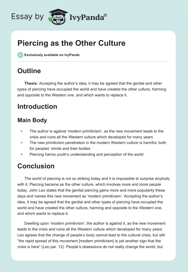 Piercing as the Other Culture. Page 1