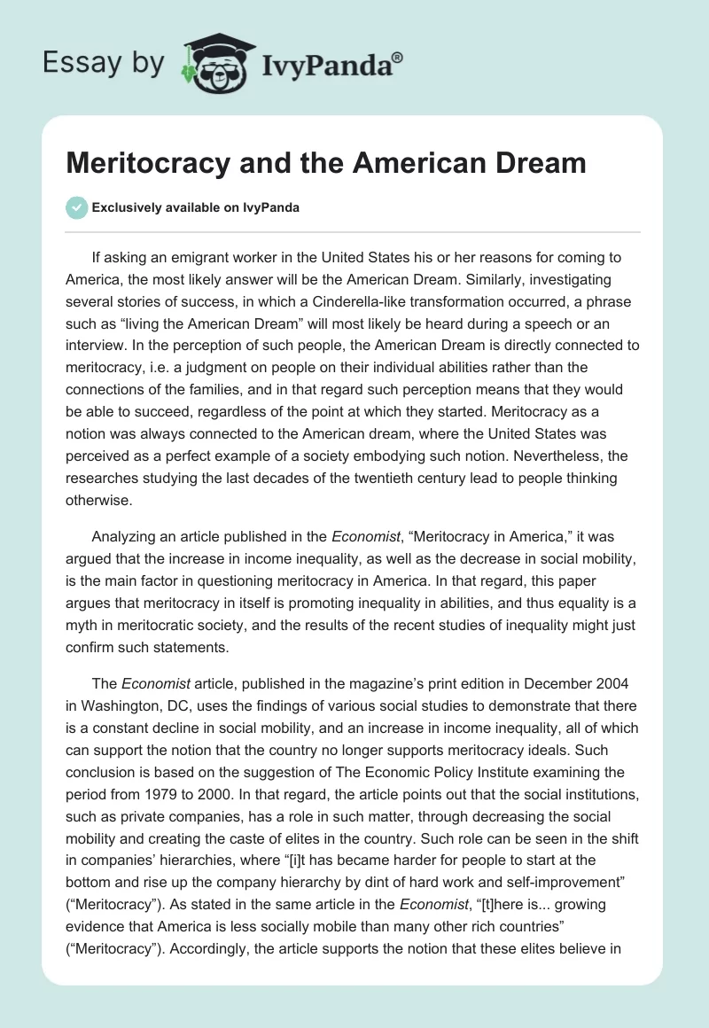 Meritocracy and the American Dream. Page 1