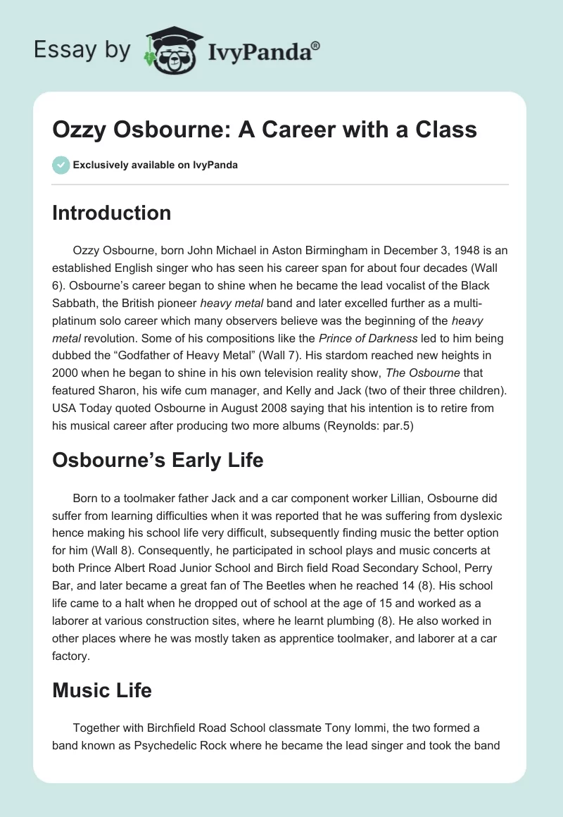 Ozzy Osbourne: A Career With a Class. Page 1