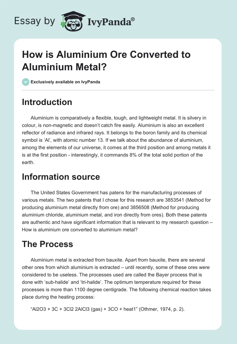 How is Aluminium Ore Converted to Aluminium Metal?. Page 1