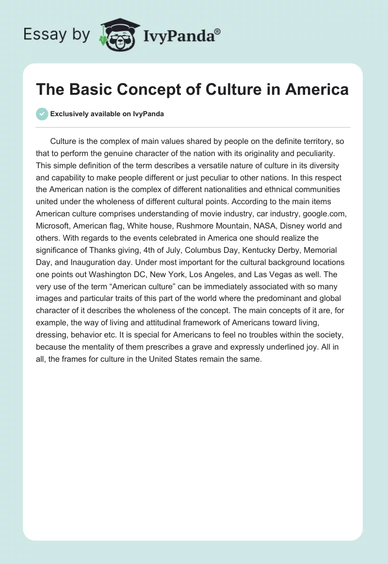 The Basic Concept of Culture in America. Page 1