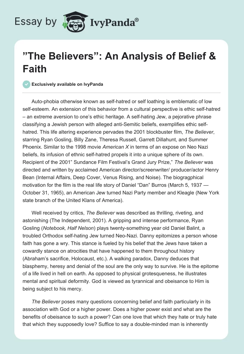 ”The Believers”: An Analysis of Belief & Faith. Page 1