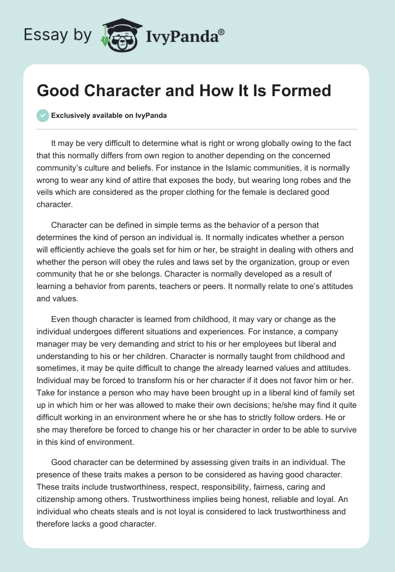 good deeds reflect good character essay