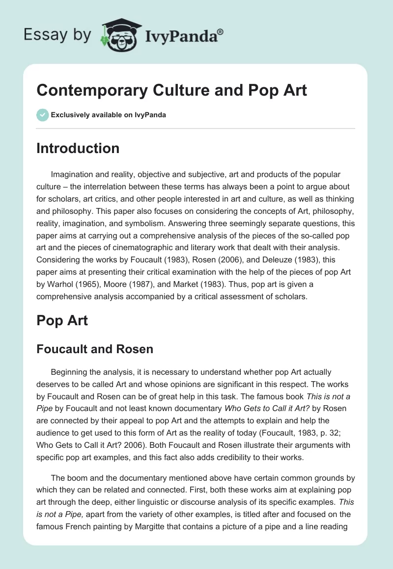 Contemporary Culture and Pop Art. Page 1
