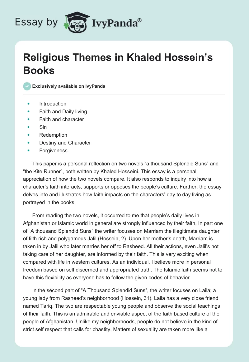 Religious Themes in Khaled Hossein’s Books. Page 1