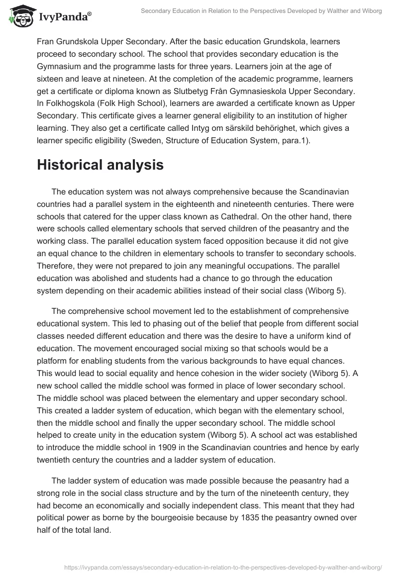 Secondary Education in Relation to the Perspectives Developed by Walther and Wiborg. Page 2