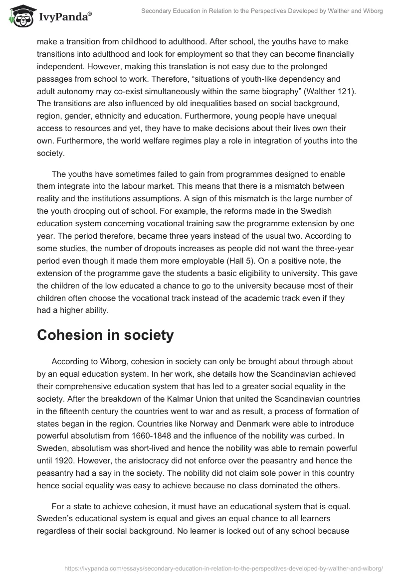 Secondary Education in Relation to the Perspectives Developed by Walther and Wiborg. Page 4
