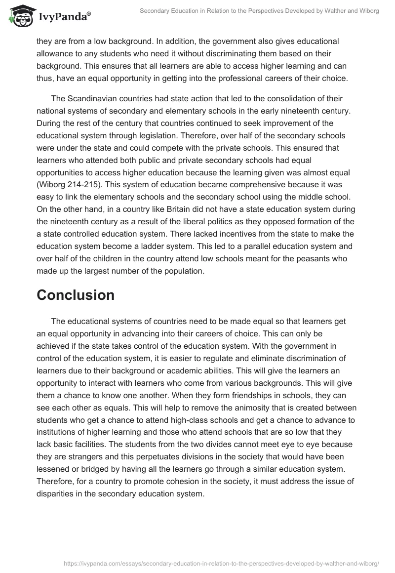 Secondary Education in Relation to the Perspectives Developed by Walther and Wiborg. Page 5