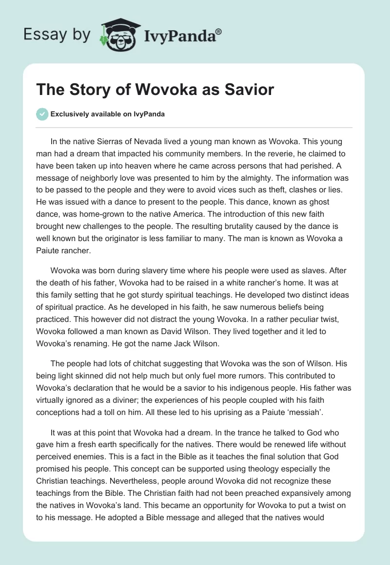 The Story of Wovoka as Savior. Page 1