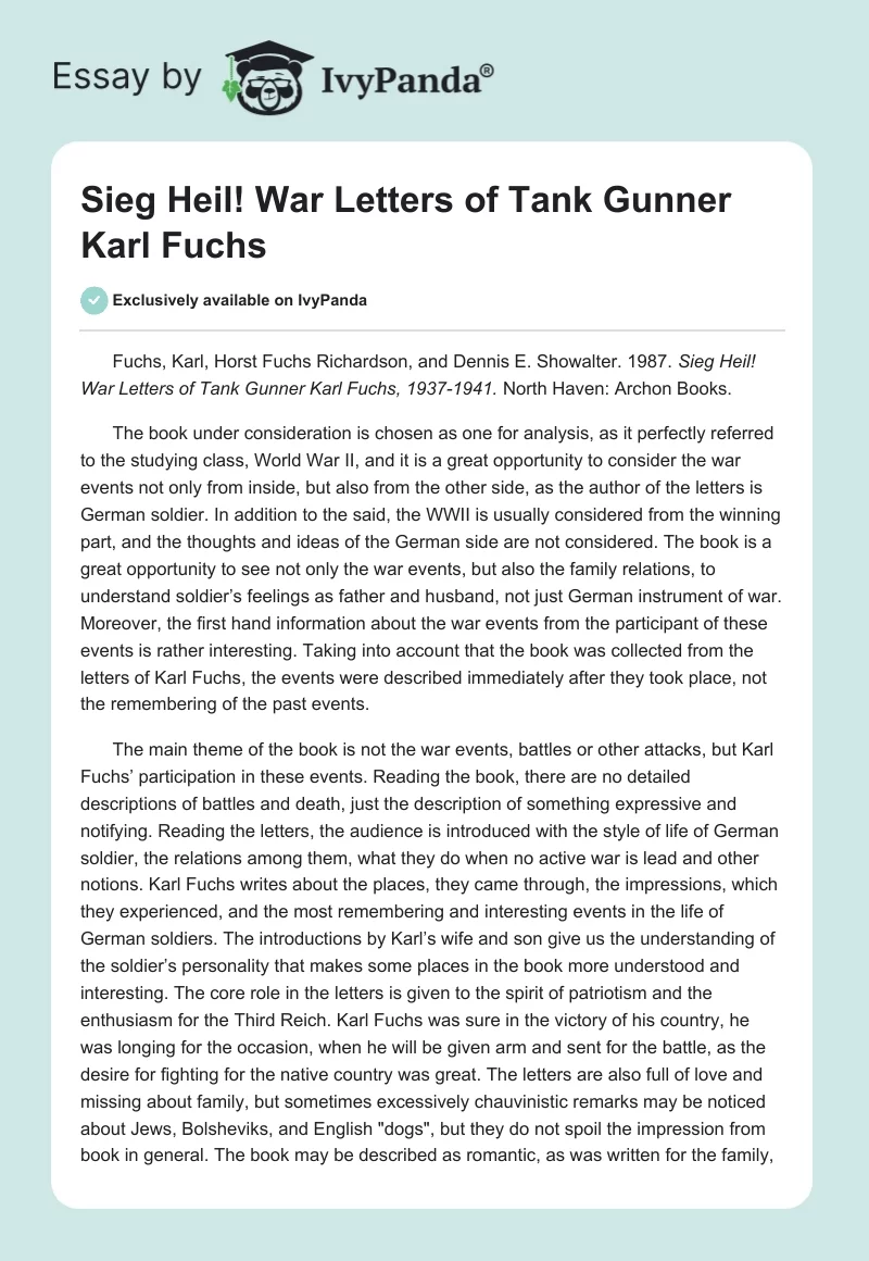 Sieg Heil! War Letters of Tank Gunner Karl Fuchs. Page 1