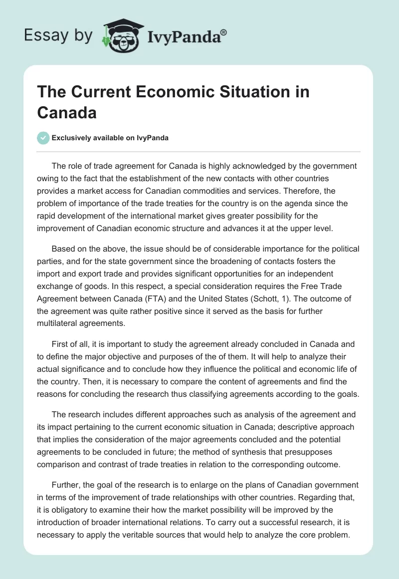 The Current Economic Situation in Canada. Page 1