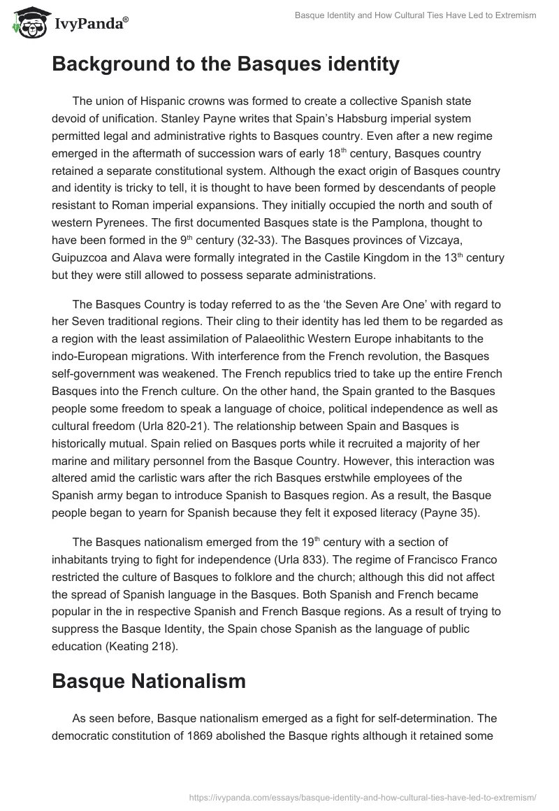 Basque Identity and How Cultural Ties Have Led to Extremism. Page 2