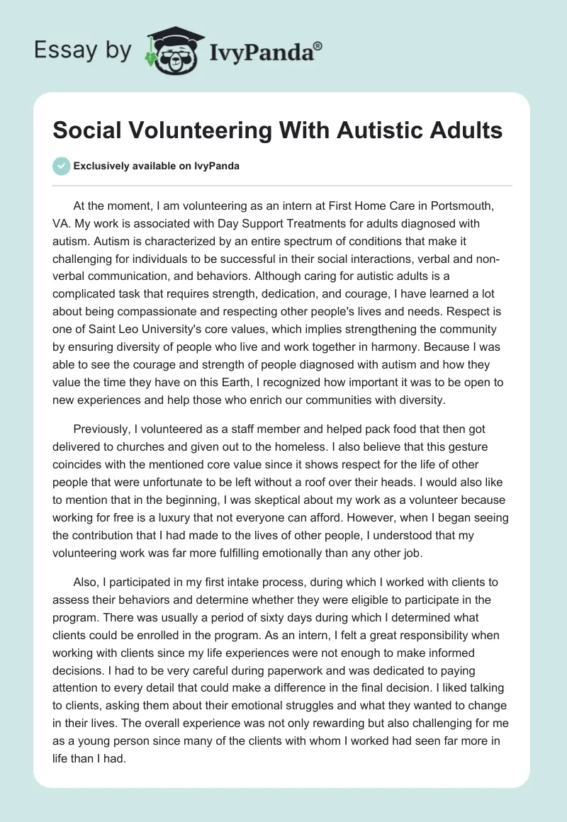 Social Volunteering With Autistic Adults. Page 1