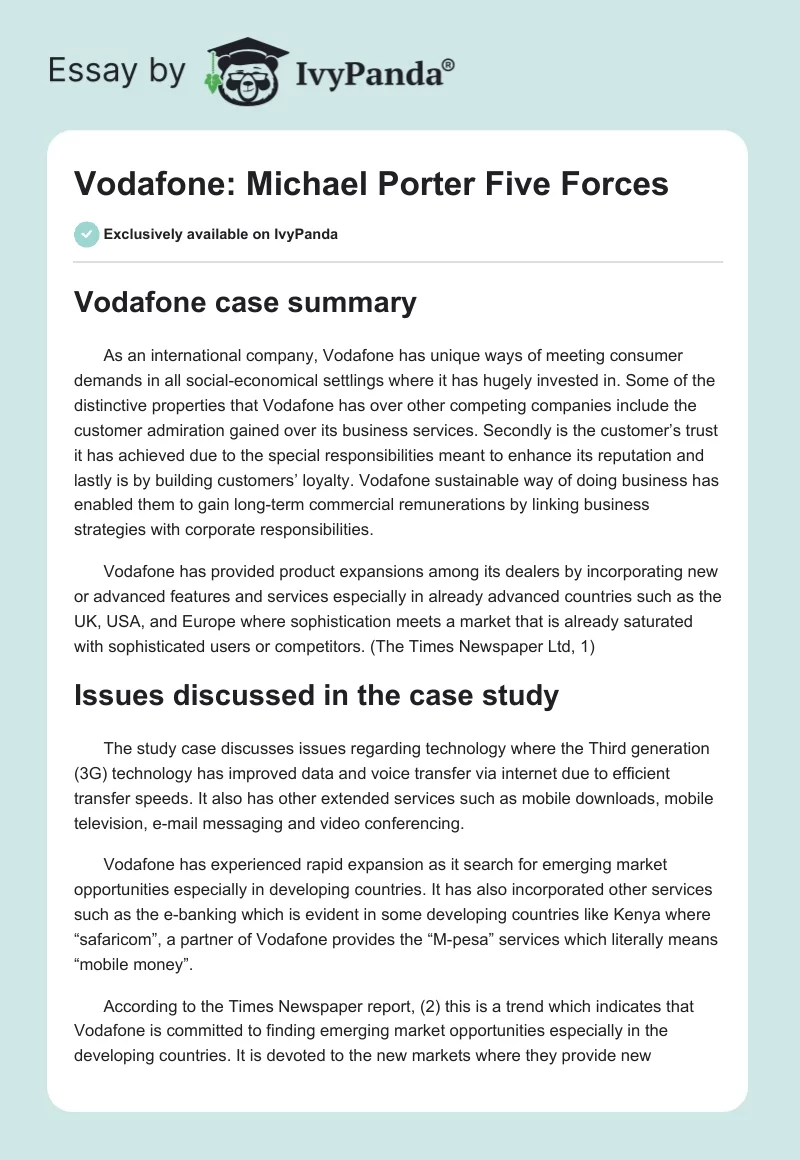 Vodafone: Michael Porter Five Forces. Page 1
