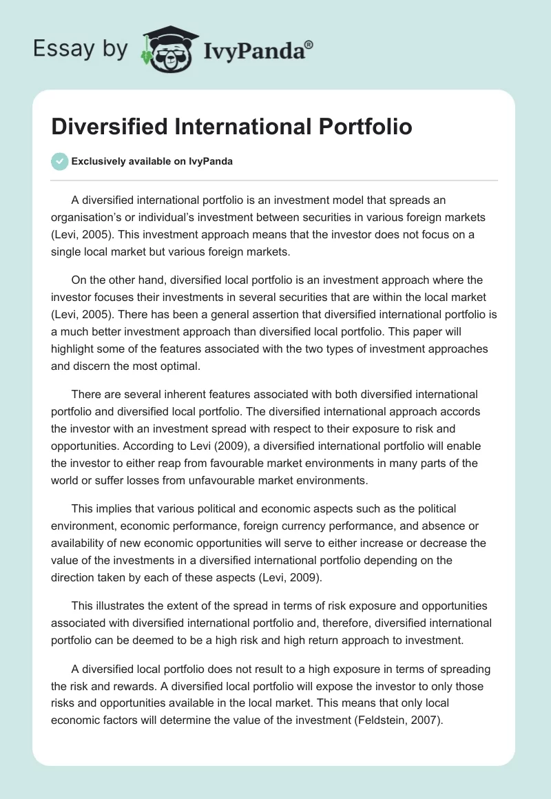 Diversified International Portfolio. Page 1