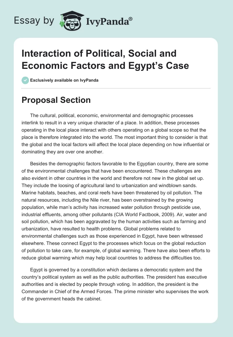 Interaction of Political, Social and Economic Factors and Egypt’s Case. Page 1