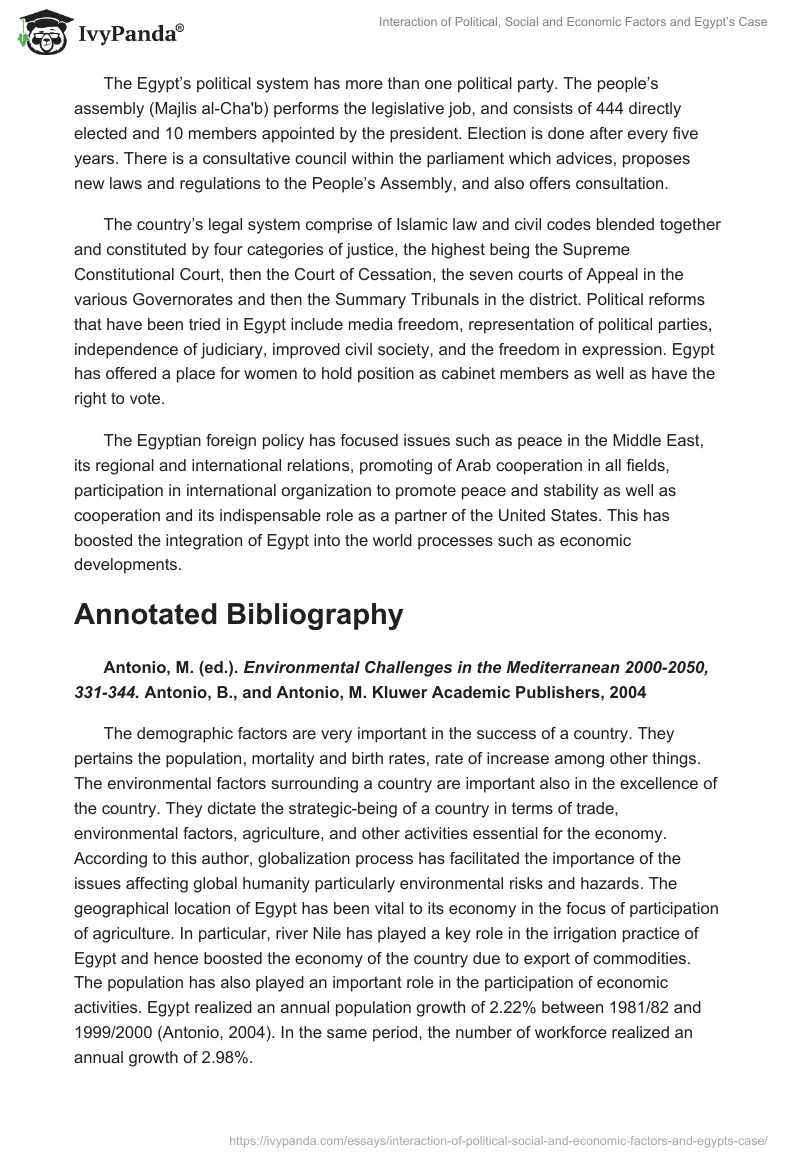 Interaction of Political, Social and Economic Factors and Egypt’s Case. Page 2