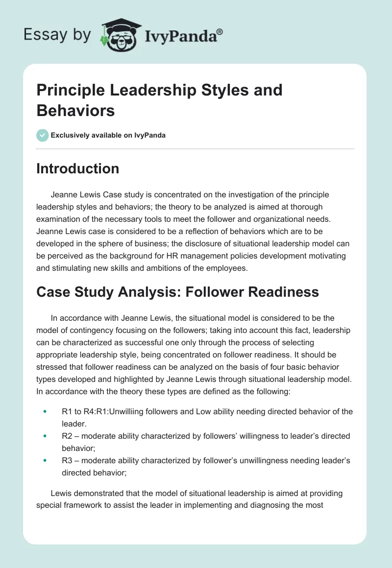 Principle Leadership Styles and Behaviors. Page 1