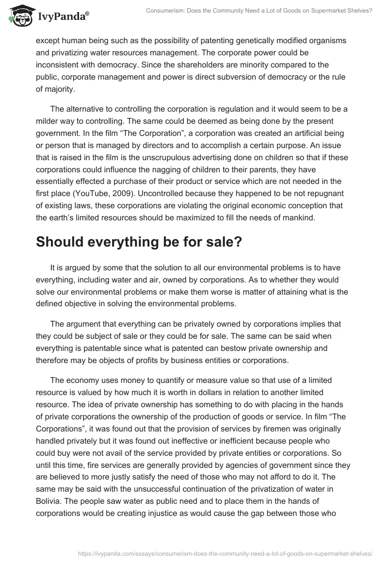 Consumerism: Does the Community Need a Lot of Goods on Supermarket Shelves?. Page 2