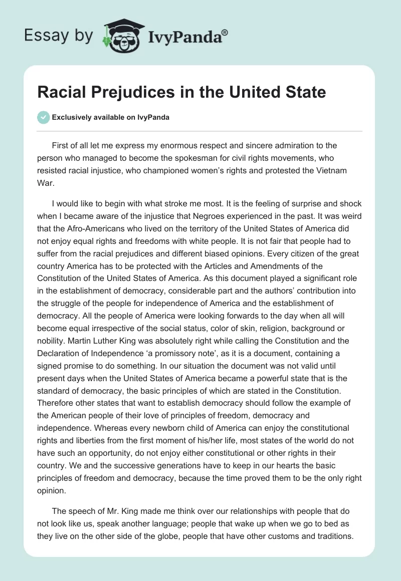 Racial Prejudices in the United State. Page 1