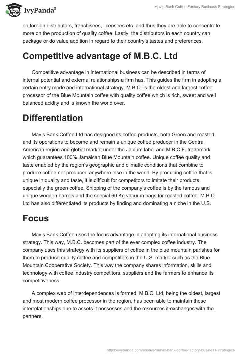 Mavis Bank Coffee Factory Business Strategies. Page 2