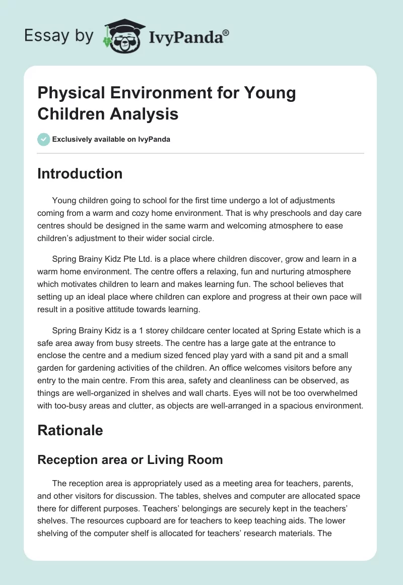Physical Environment for Young Children Analysis. Page 1