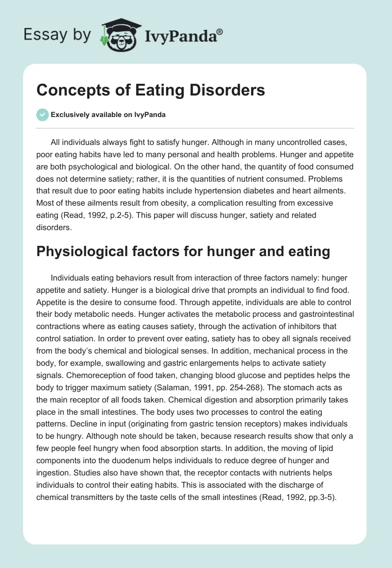 Concepts of Eating Disorders. Page 1