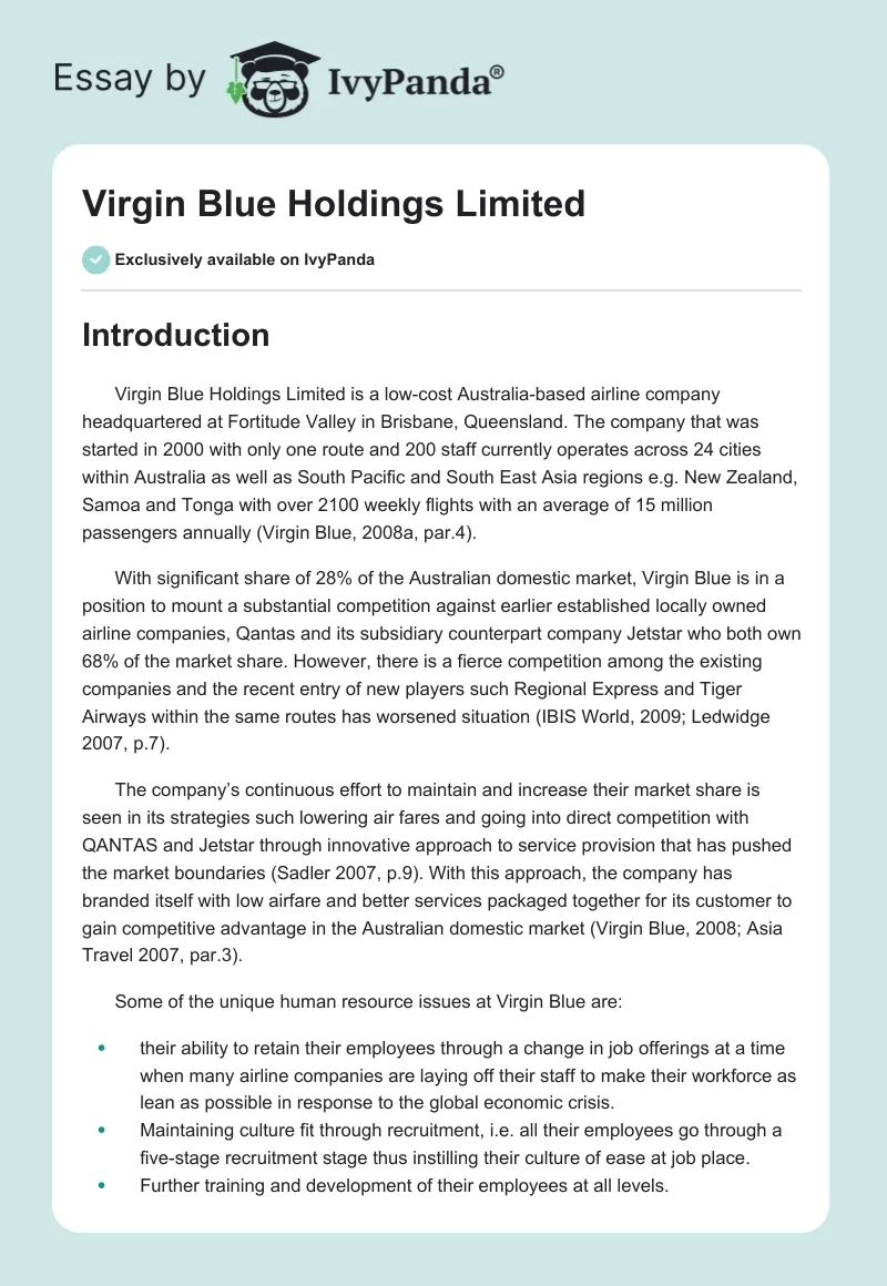 Virgin Blue Holdings Limited. Page 1