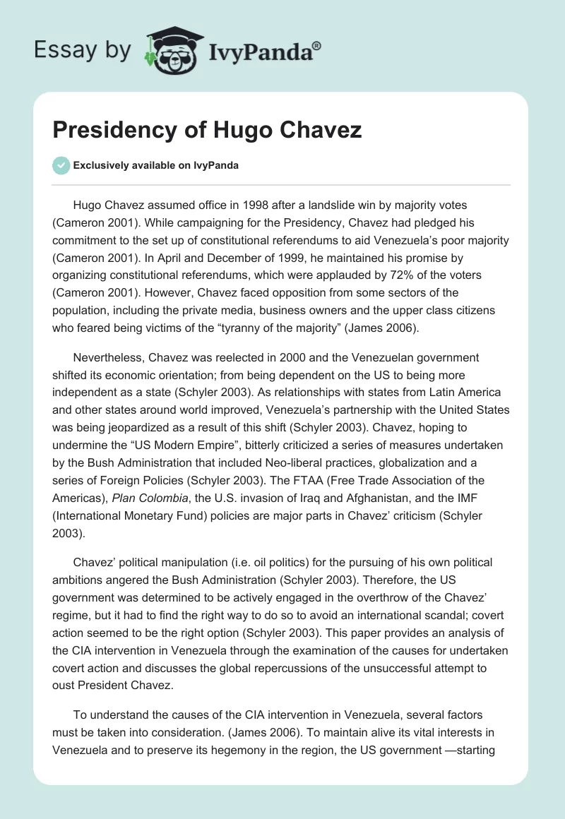 Presidency of Hugo Chavez. Page 1