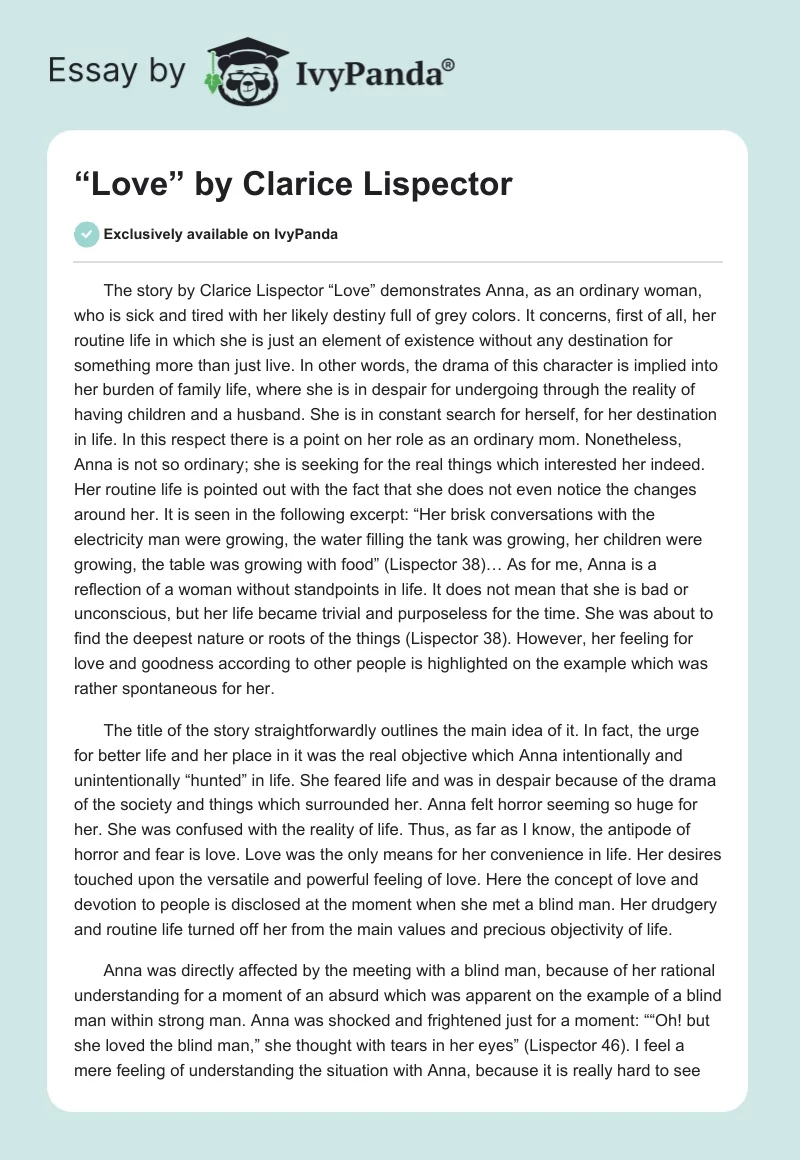 “Love” by Clarice Lispector. Page 1