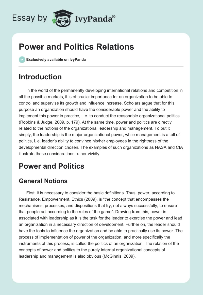Power and Politics Relations. Page 1