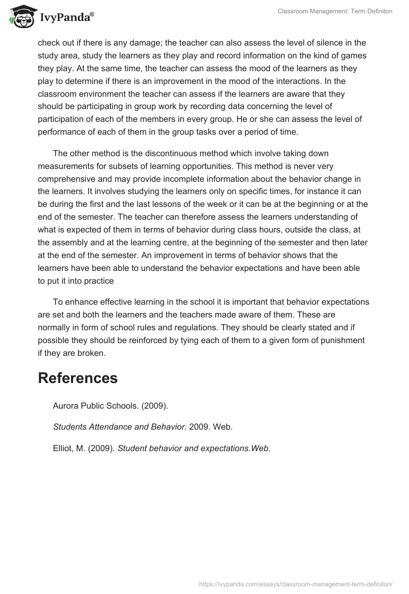 Classroom Management: Term Definiton. Page 3
