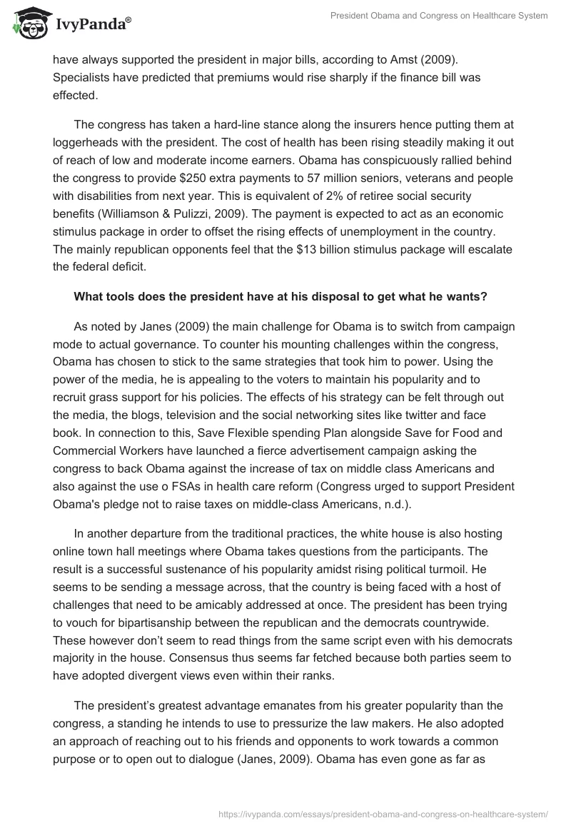 President Obama and Congress on Healthcare System. Page 2