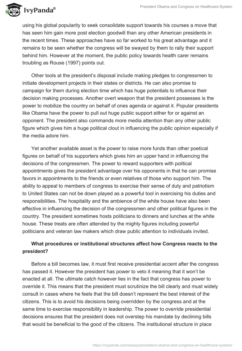 President Obama and Congress on Healthcare System. Page 3
