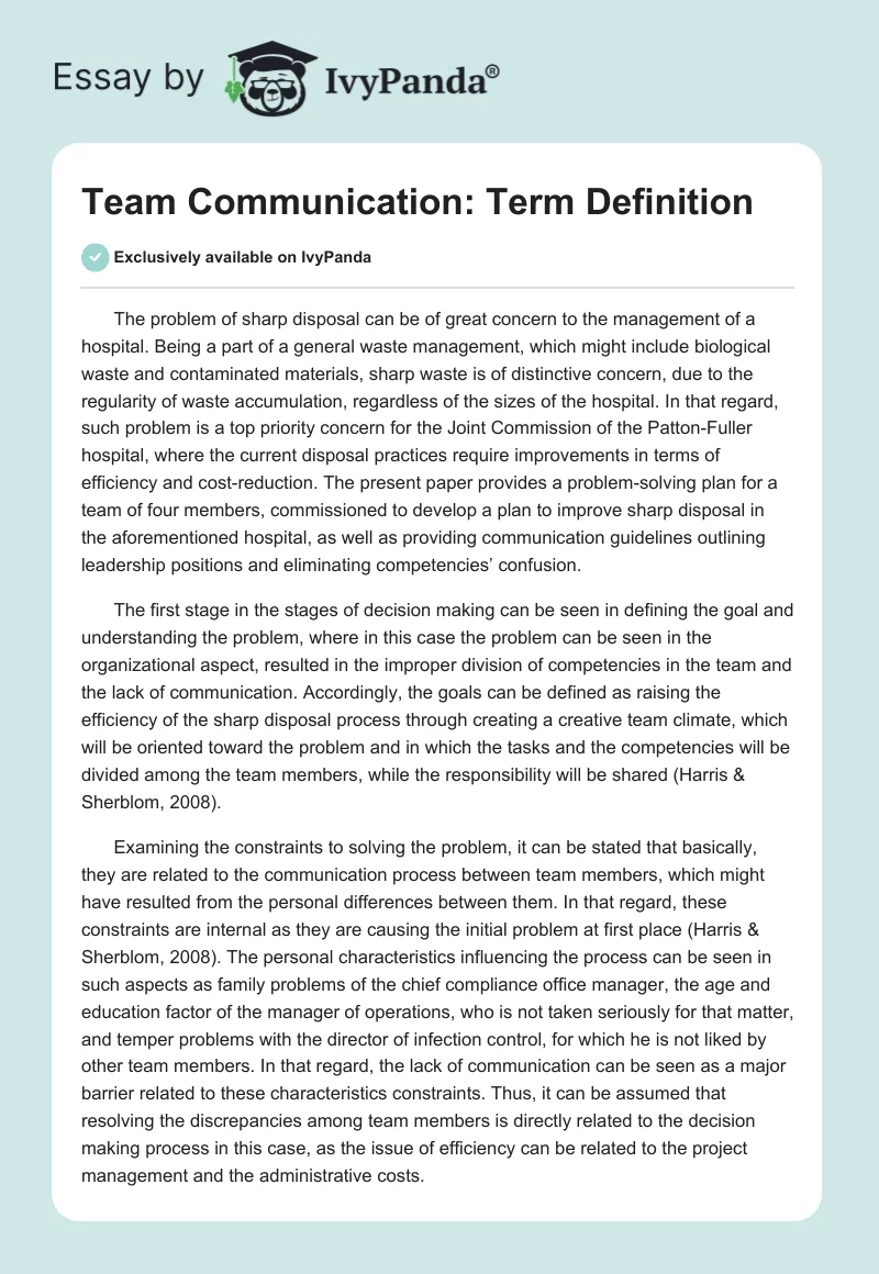 Team Communication: Term Definition. Page 1