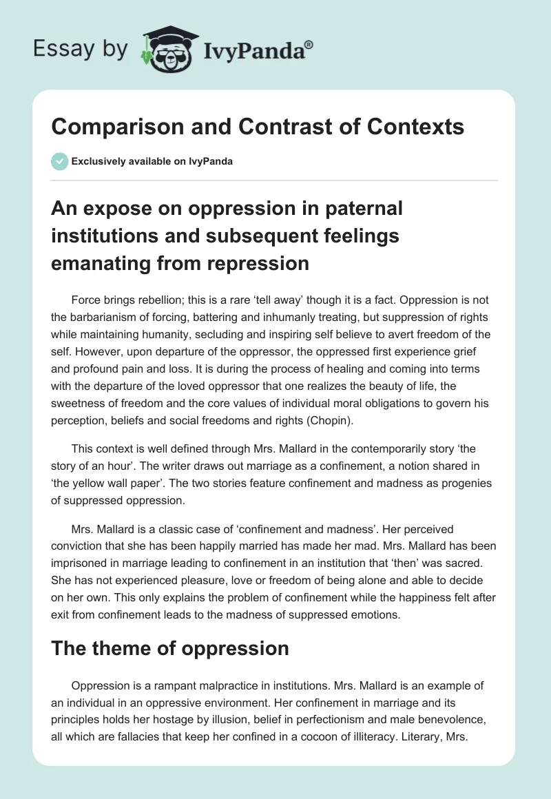 Comparison and Contrast of Contexts. Page 1