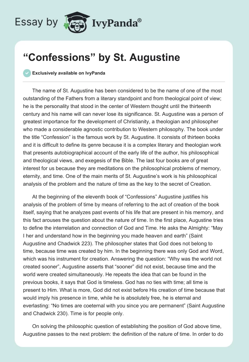 “Confessions” by St. Augustine. Page 1