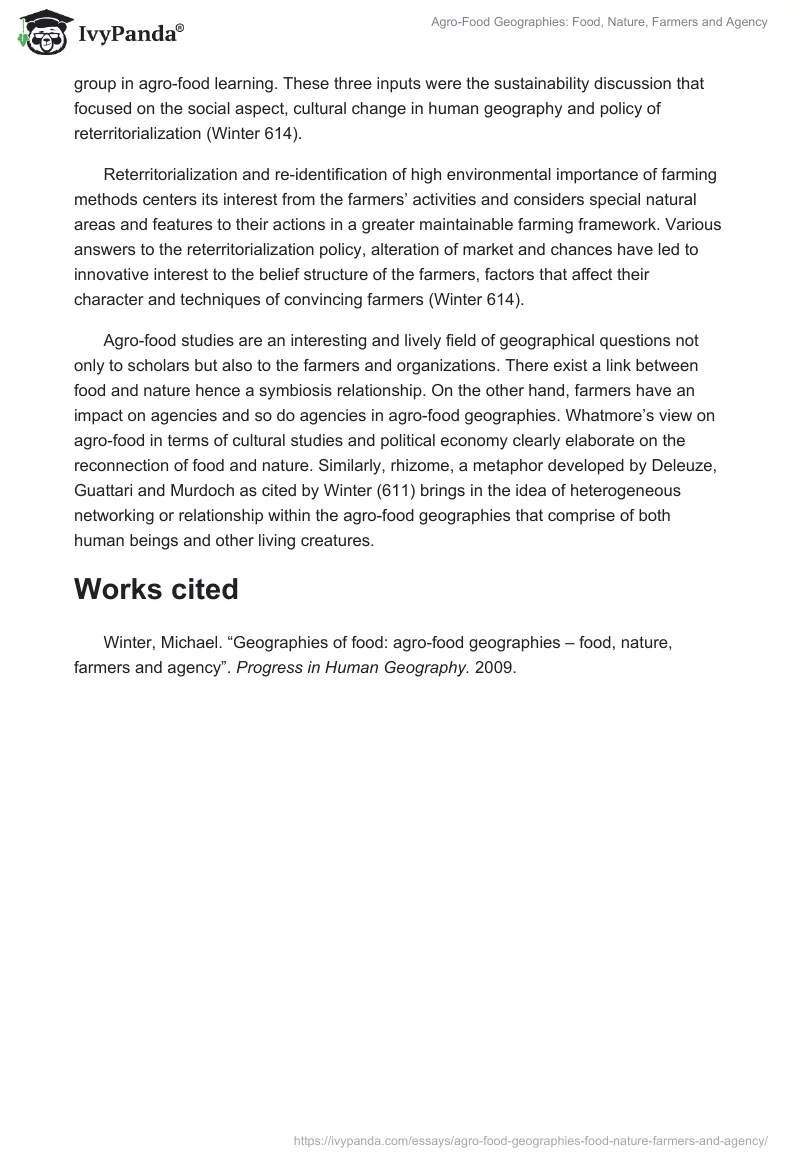 Agro-Food Geographies: Food, Nature, Farmers and Agency. Page 2
