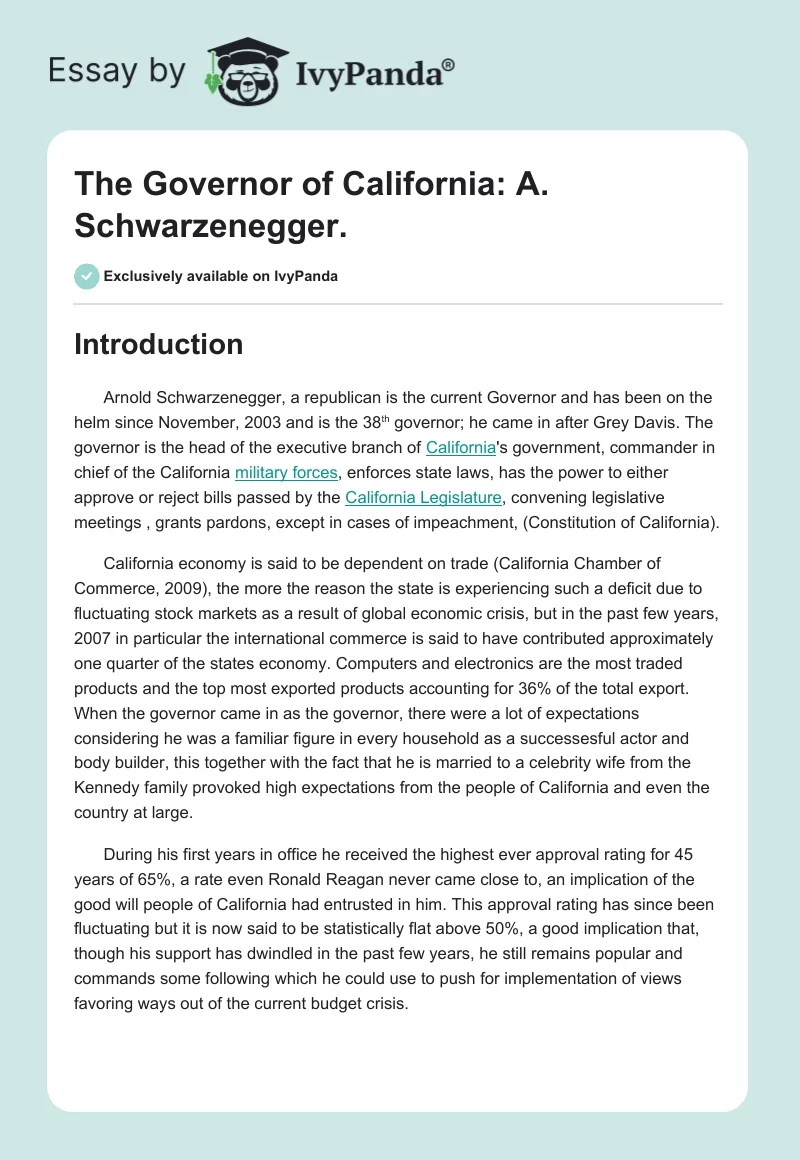 The Governor of California: A. Schwarzenegger.. Page 1
