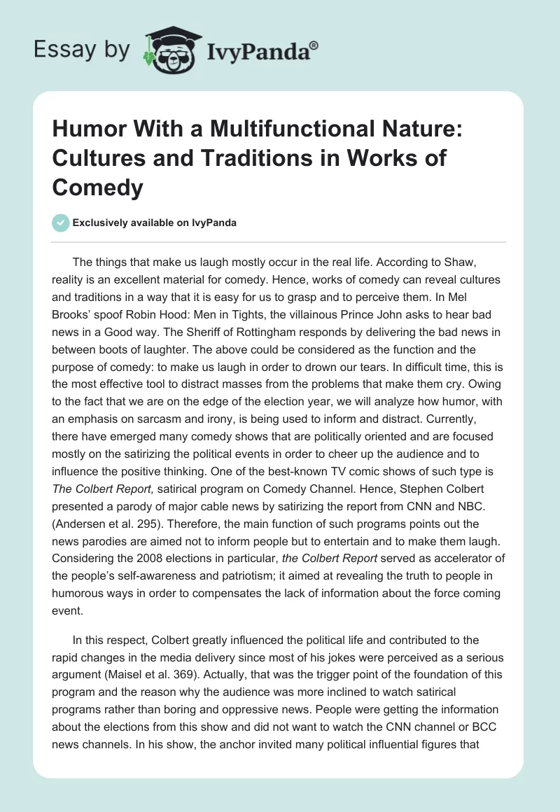 Humor With a Multifunctional Nature: Cultures and Traditions in Works of Comedy. Page 1
