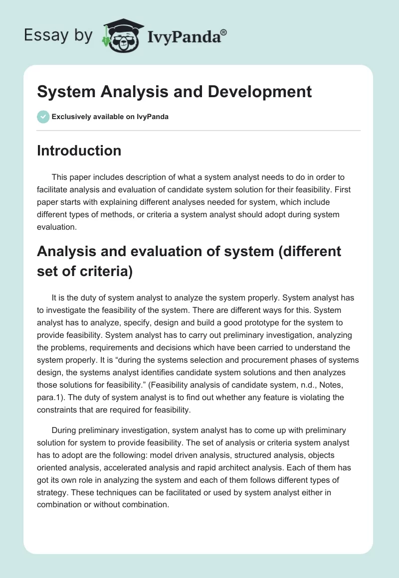 System Analysis and Development. Page 1